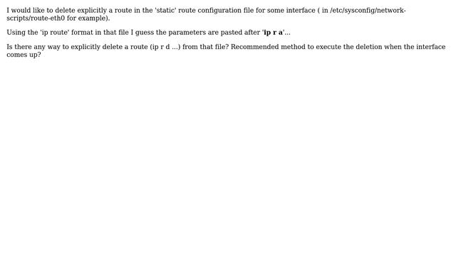 Is it possible do delete routes in /etc/sysconfig/network-scripts/route-\* files on Centos? смотреть онлайн