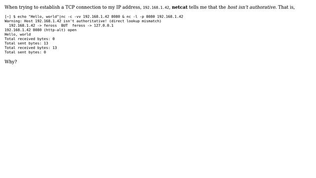 Unix & Linux: Why netcat says that the host isn't authoritative? смотреть онлайн