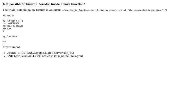 DevOps & SysAdmins: How to use a heredoc inside a bash function? смотреть онлайн