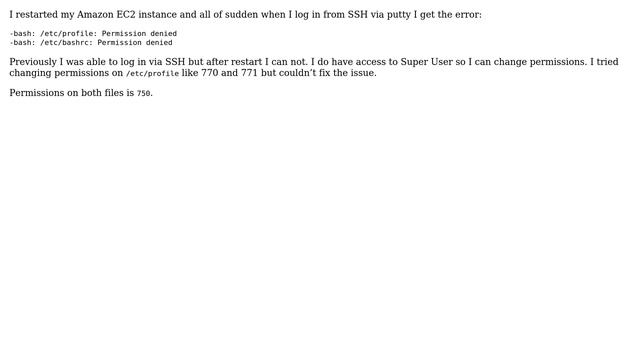 /etc/profile: Permission denied after restarting Amazon EC2 смотреть онлайн