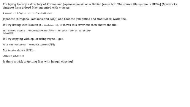 Unix & Linux: Can't copy or view files with hangul on HFS+ смотреть онлайн