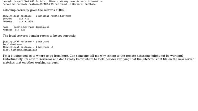 host/remote-hostname@REALM.COM not found in Kerberos database смотреть онлайн