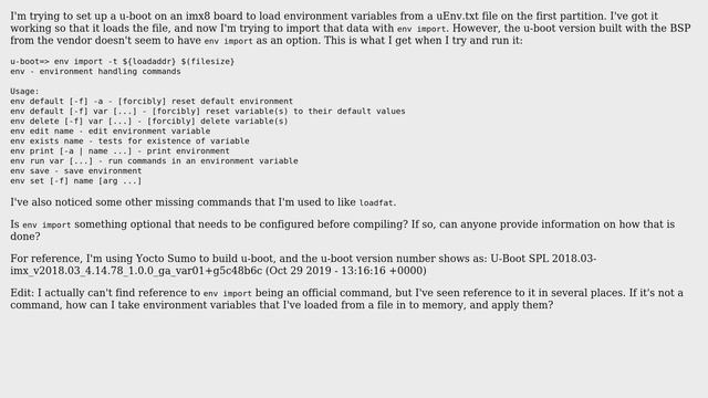 Unix & Linux: How can I add missing "env import" to u-boot? смотреть онлайн