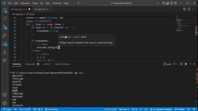 حل Advent of code 2022 - Day 5 باستخدام لغة Golang смотреть онлайн