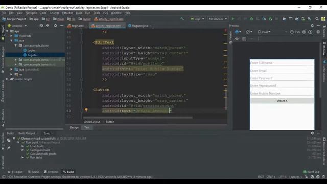 #4 - Register Screen Tutorial in android studio 2019 in Hindi. смотреть онлайн
