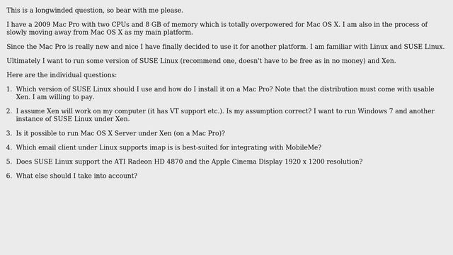 SUSE Linux and Xen on Mac Pro - How best to prepare and configure? смотреть онлайн