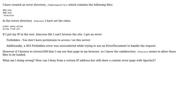 How can I deny from a certain IP address but still show a custom error page with Apache2? смотреть онлайн