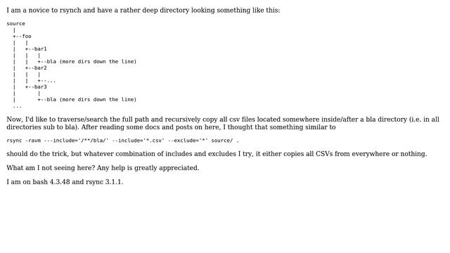 Unix & Linux: rsync recursively copy files downstream of subdirectories matching pattern смотреть онлайн