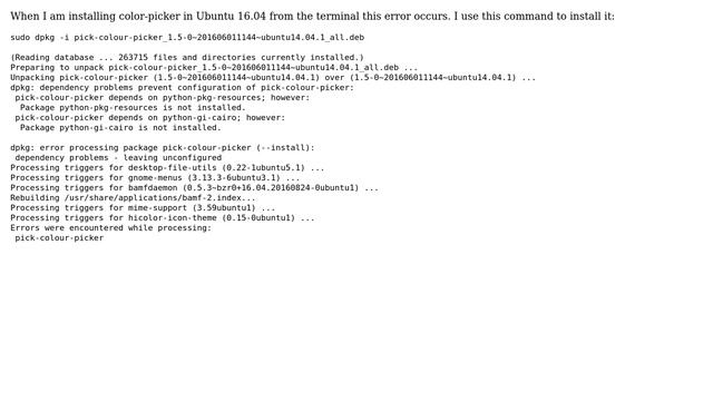 Ubuntu: dpkg: error processing package pick-colour-picker (--install) in Ubuntu 16.04 смотреть онлайн