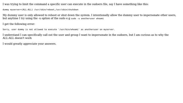 Do I need to specify the user:group in sudoers to impersonate other users смотреть онлайн