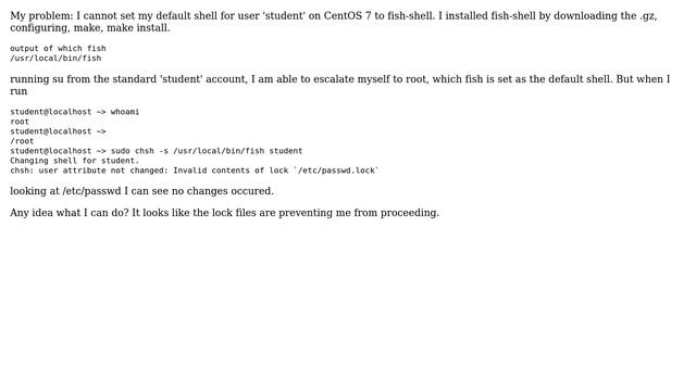 Unix & Linux: Can't set my shell as fish shell due to error when using chsh due to lock file смотреть онлайн