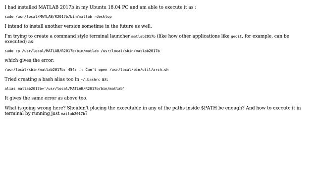 Unix & Linux: Matlab application command alias creation error in Ubuntu 18.04 смотреть онлайн