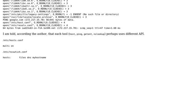 strace does not list /etc/hosts in ping/host command in CentOS 7 смотреть онлайн