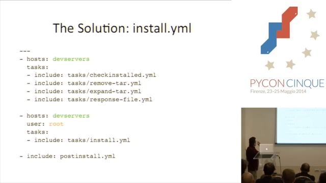 [PyCon Italy 2014] C. Placanica - Continuos integration in ambienti IT "sfidanti" usando ansible смотреть онлайн