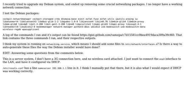 Unix & Linux: How to restore network access after accidental removal of network packages? смотреть онлайн
