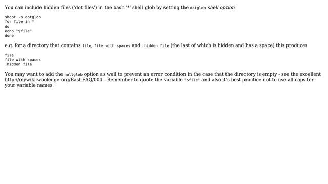 How do I make the shell to recognize the file names returned by a `ls -A` command, and these... смотреть онлайн