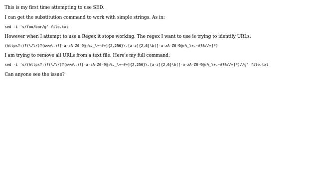 Unix & Linux: sed with regex not working as expected смотреть онлайн