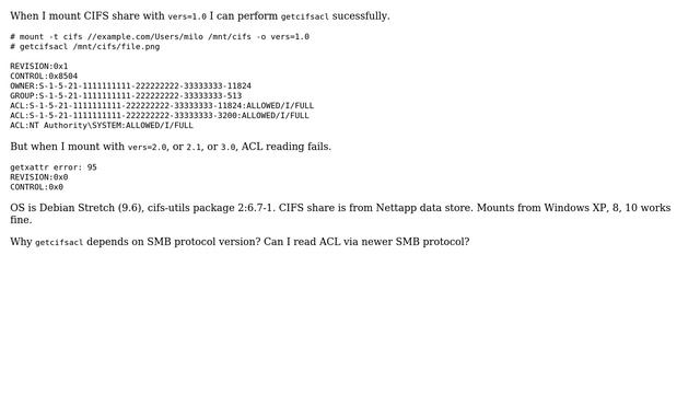 getcifsacl does not work with CIFS mount versions 2 or 3 смотреть онлайн