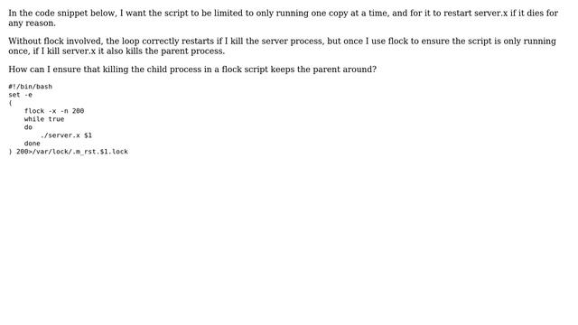 Using flock in bash, why does killing a child process kill the parent process too? смотреть онлайн