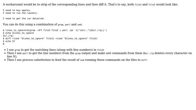 How to make diff command ignore certain lines of second file(bash)? (4 Solutions!!) смотреть онлайн