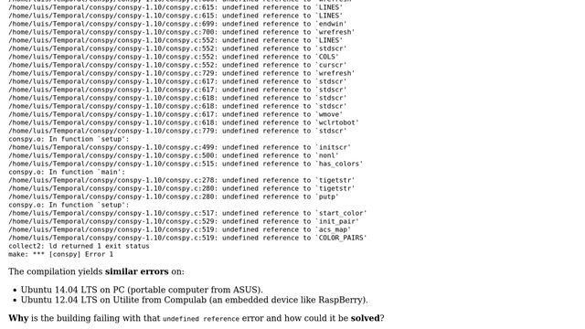 Conspy: "Undefined reference" errors when trying to compile the latest version смотреть онлайн