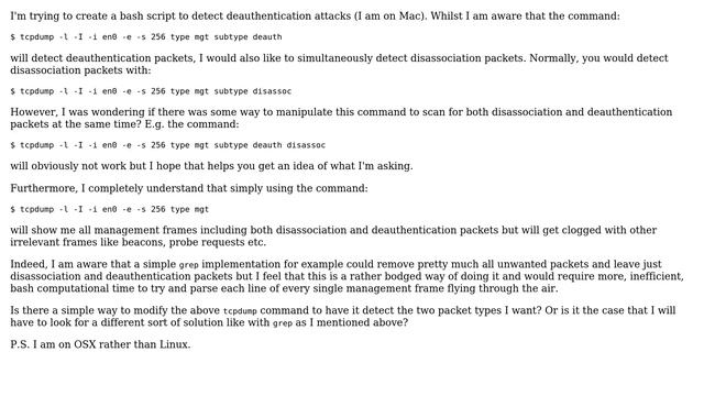 Unix & Linux: tcpdump with multiple subtypes specified? смотреть онлайн