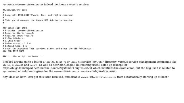 Ubuntu: insserv: Service localfs has to be enabled to start service vmware-USBArbitrator смотреть онлайн