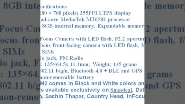 InFocus M2 mobile video 1 3GHz quad core 8 MP Cam Rs 4999 in focus Android смотреть онлайн