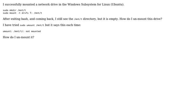 How do I un-mount a drive in Windows Subsystem for Linux? смотреть онлайн