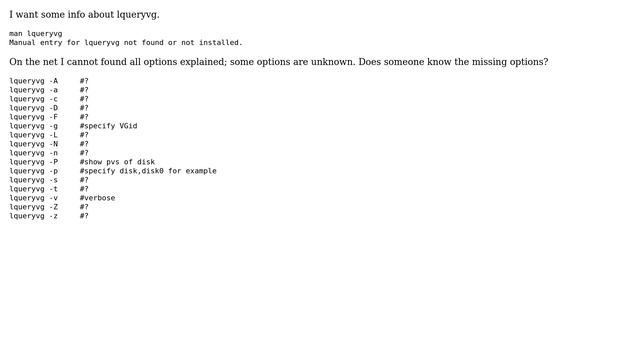 Unix & Linux: AIX: lqueryvg documentation .. missing? смотреть онлайн