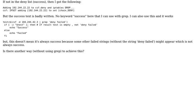 How to get a correct return code of Config Server Firewall (csf) after adding to deny list? смотреть онлайн
