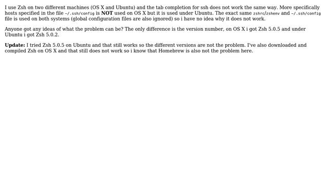 Unix & Linux: Zsh ssh tab completion not working as expected on OS X смотреть онлайн