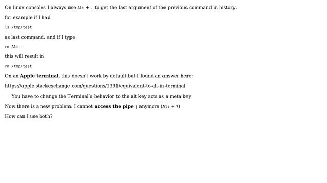 Apple: Alt-. and vertical bar (pipe) on terminal смотреть онлайн