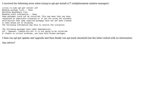 Ubuntu: You have held packages error when trying to install e17 смотреть онлайн