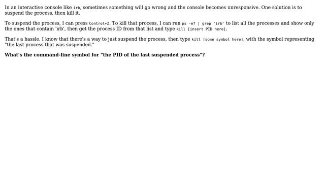 What's the Unix command-line symbol for "the PID of the last suspended process"? (2 Solutions!!) смотреть онлайн