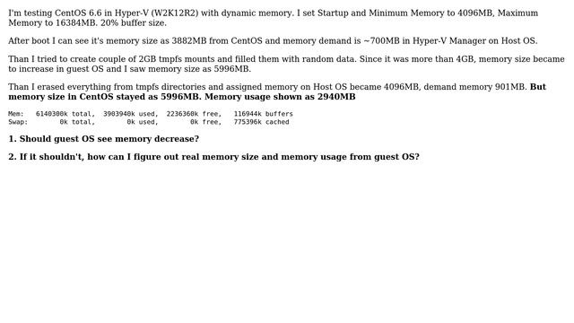 Hyper-V: CentOS 6.6 guest with Dynamic Memory - Should I see memory decrease from guest OS? смотреть онлайн