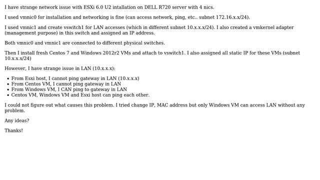 DevOps & SysAdmins: ESXi 6 (U02) connect to LAN (Windows VM ok, Centos is not) смотреть онлайн