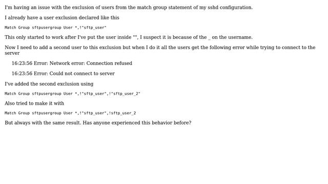Unix & Linux: Excluding users from Match Group on SSH смотреть онлайн