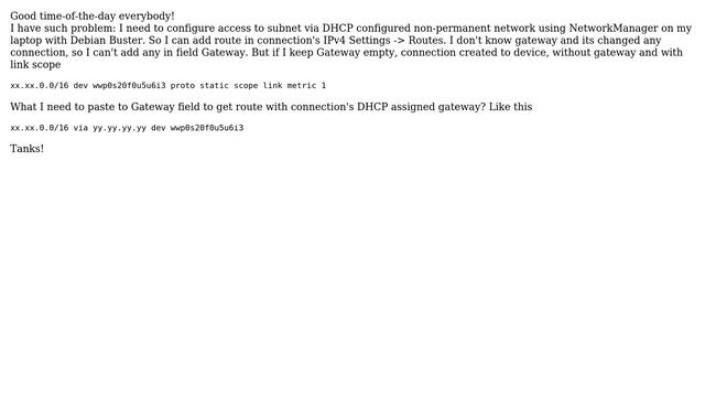 Unix & Linux: Additional routes with DHCP's gateway смотреть онлайн