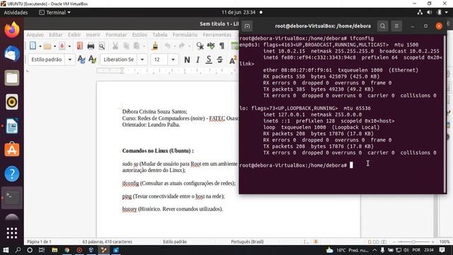 Comandos: sudo su, ifconfig, ping, history| no Linux (Ubuntu) смотреть онлайн