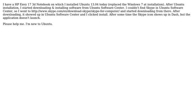 Ubuntu: Unable to install Skype in Ubuntu 13.04 on HP Envy 17 смотреть онлайн
