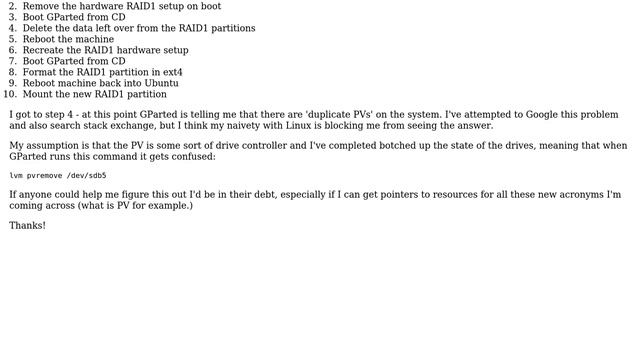 Unix & Linux: Duplicate PVs error in GParted when attempting to delete RAID1 setup смотреть онлайн