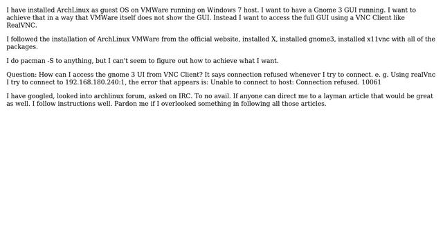 ArchLinux(Guest) Installation VMWare 8 (Windows 7 Host) - Accessing Gnome3 DE using VNC, How? смотреть онлайн
