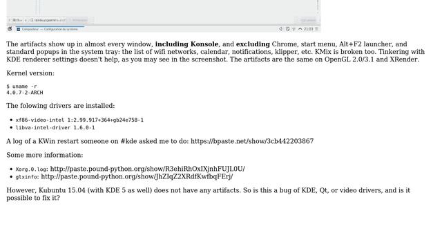 Graphical artifacts in KDE 5 on Intel GMA4500MHD смотреть онлайн