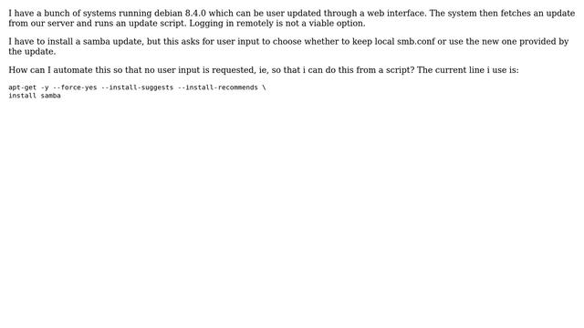 Update samba using apt-get and automatically keep local smb.conf смотреть онлайн