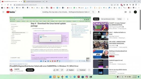 cara wsl error "WslRegisterDistribution failed with error: 0x800701bc"