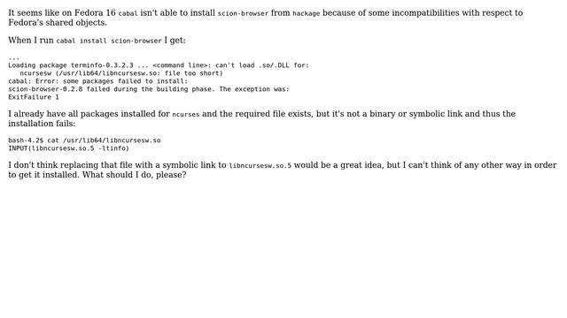 Fedora 16: Failed to install scion-browser with cabal смотреть онлайн