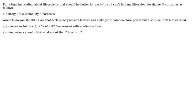 Unix & Linux: Which file system must be chosen for /home directory at a notebook? смотреть онлайн