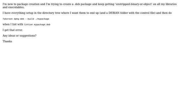 Ubuntu: unstripped binary or object creating debian package смотреть онлайн