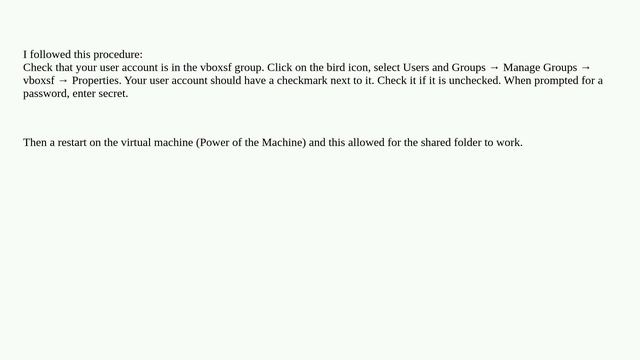 Permission denied when accessing VirtualBox shared folder when member of the vboxsf group смотреть онлайн
